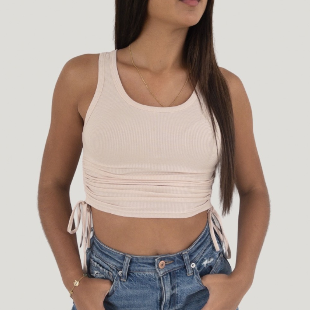 Basic cream top with crochet on the side